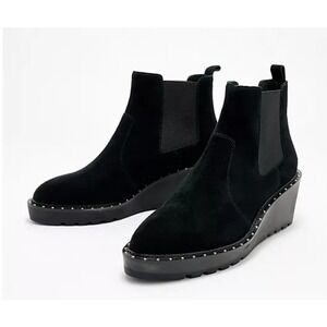 Cecelia New York Wedge Chelsea Boots Black Suede Studded Women Size 8 NEW